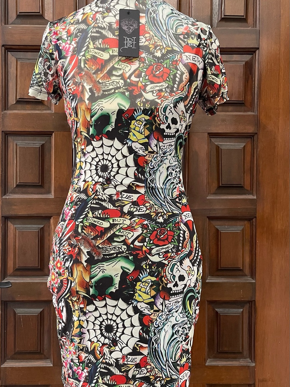 Ed Hardy Tattoo Print Mini Dress Y2K